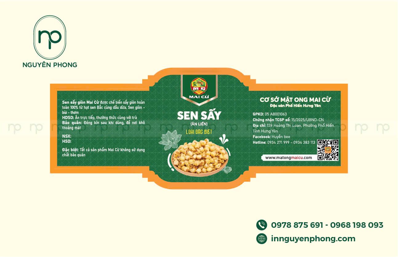 Mẫu tem nhãn hạt sen sấy giá rẻ 